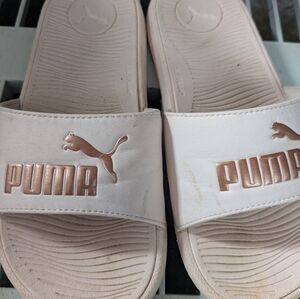 Puma White and Gold Slides